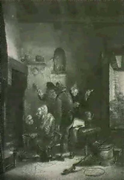 Peasants Drinking And Smoking By A Fire In An Inn - view 1