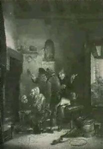 Peasants Drinking And Smoking By A Fire In An Inn by Adriaen Jansz van Ostade