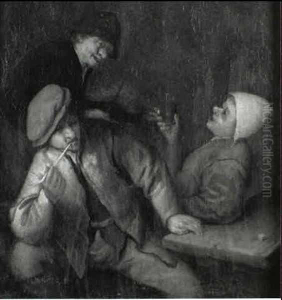Three Peasants Drinking And Smoking In An Interior - view 1