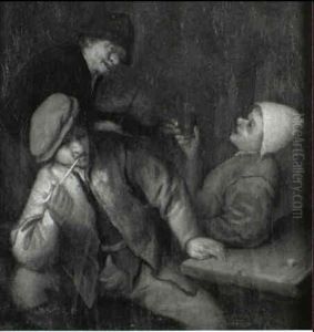 Three Peasants Drinking And Smoking In An Interior by Adriaen Jansz van Ostade