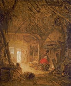 Boor Filing A Pipe At A Barrel By The Fireplace Of An Inn by Isaac Van Ostade