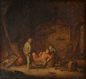 Scheuneninterieur Mit Bauern by Isaac Van Ostade