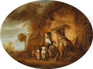 Peasants In Front Of A Farmhouse by Isaac Van Ostade