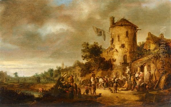 Village Fair With Dancing Peasants And A Bagpipe Player - view 1