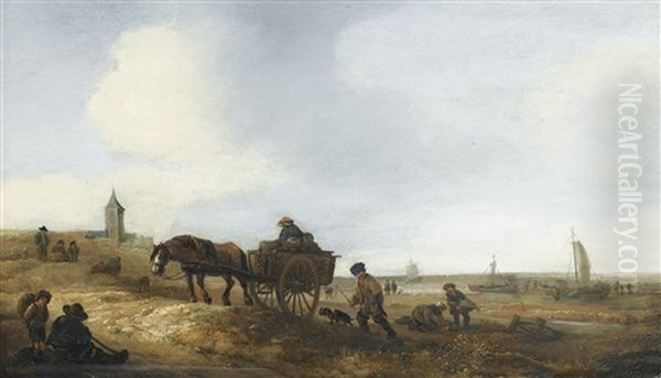 Scene De Plage Avec Pecheurs - view 1