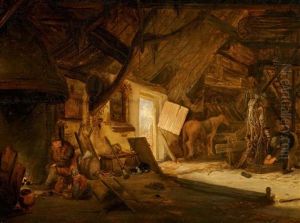 Scheuneninterieur Mit Bauern Scheuneninterieur Mit Bauern