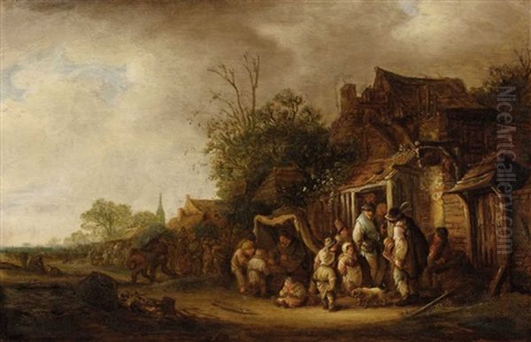 Village Street With Organ Grinder - view 1