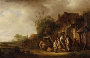 Village Street With Organ Grinder by Isaac Van Ostade