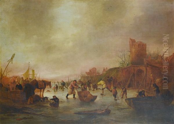 A Winter Landscape With Figures Skating And Playing Kolf On A Frozen River - view 1