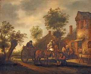 Carts And Horseman In Front Of An Inn by Isaac Van Ostade