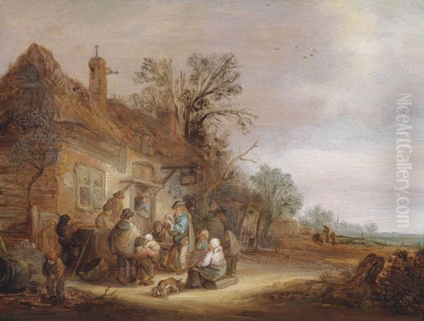 Peasants And Musicians Outside A Tavern - view 1
