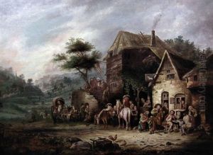 Tavern Scene With Figures Drinking And Conversing Outside, Relined