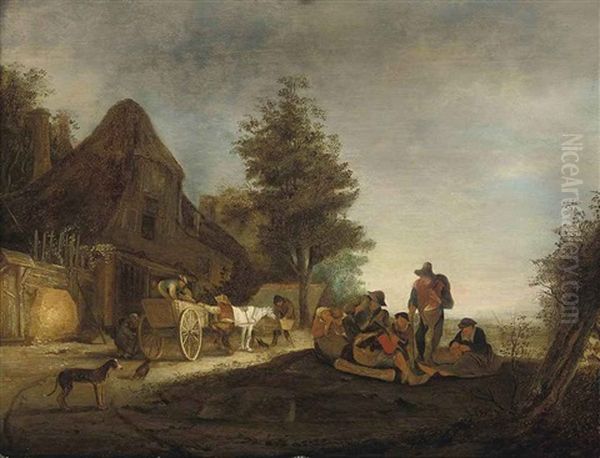 Travellers At Rest By A Cottage - view 1