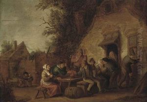 Peasants Carousing Outside A Tavern by Isaac Van Ostade