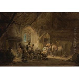 Rustic Interior With Peasants Drinking And Gaming by Isaac Van Ostade