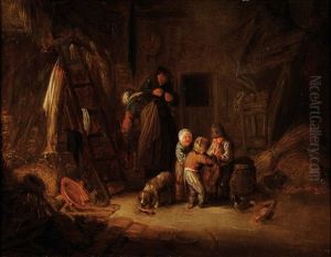 Jeunes Enfants Jouant Dans La Chaumiere by Isaac Van Ostade