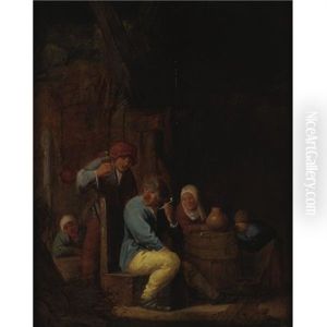 Peasants Drinking And Smoking In A Tavern by Isaac Van Ostade