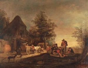 Travelers Resting By An Inn by Isaac Van Ostade