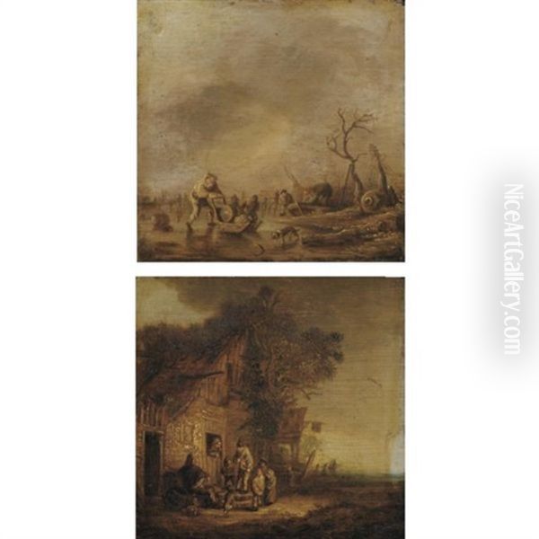 Winter Landscape (+ Hurdy Gurdy Player Before An Inn; Pair) - view 1