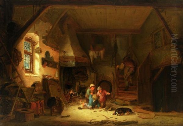 Bauerninterieur Mit Spielenden Kindern - view 1