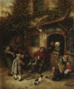 Buntes Treiben Vor Der Dorfschanke by Isaac Van Ostade