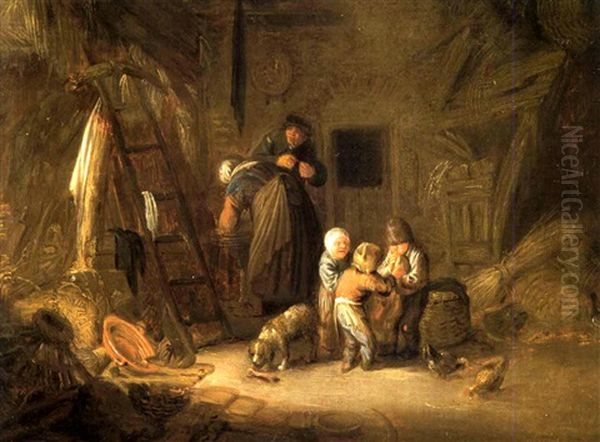 Paysans Et Enfants Dans Une Grange - view 1