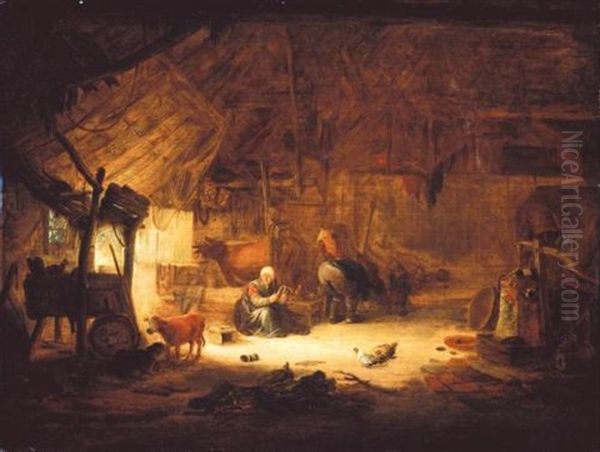 The Interior Of A Barn With Figures And Animals - view 1