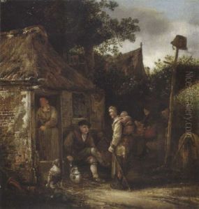 Genreszene Mit Mehreren Personen Vor Einer Hutte by Isaac Van Ostade