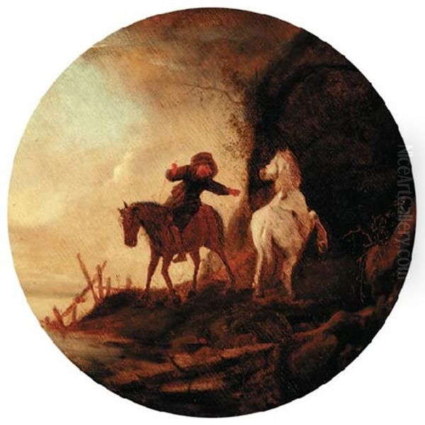 A Wooded Landscape With A Boy And Two Horses - view 1