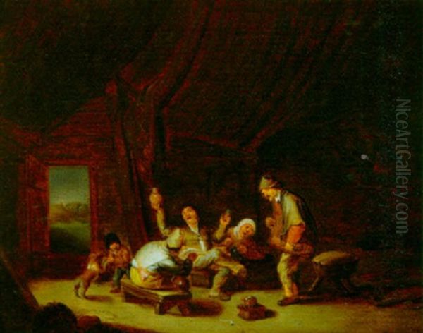 A Barn Interior With Peasants Drinking And Smoking - view 1