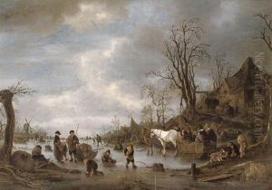 A Winter Landscape With Skaters by Isaac Van Ostade