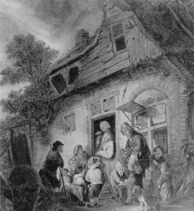 The Hurdy-gurdy Player With Children And Figures Ouside An Inn by Isaac Van Ostade