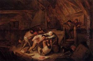 Peasants Fighting In An Inn by Isaac Van Ostade