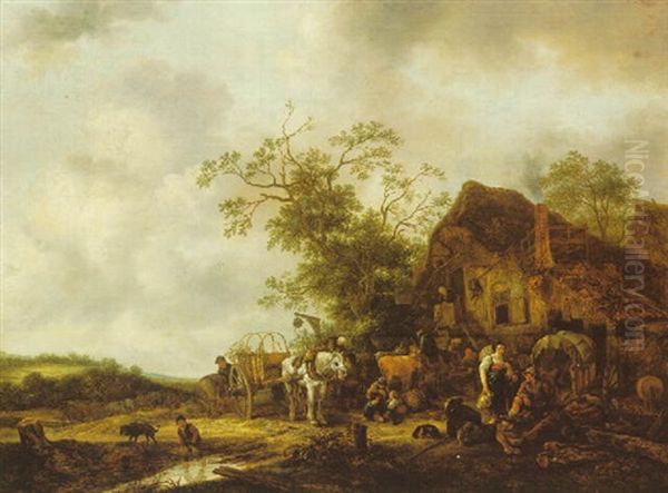 A Waggoner And Other Figures Halted At An Inn - view 1