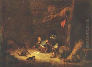 Peasants Playing Cards In A Barn