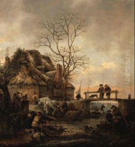 A Winter Landscape With Woodgatherers, Farmer And Horse, And Onlookers