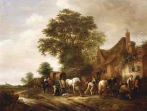 Travellers Outside An Inn by Isaac Van Ostade