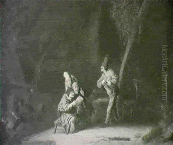 Peasants In An Interior, One Group Drinking And Smoking Witha Woman Reading A Pamphlet, Another Group Seated By A Fire - view 1