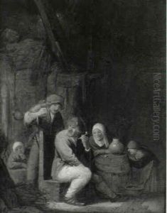 Peasants Making Merry In A Barn by Isaac Van Ostade