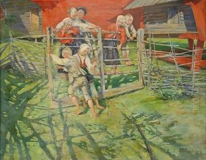 Lekande Barn - Sommar Pa Fabodvallen by Allan Erik August Oesterlind