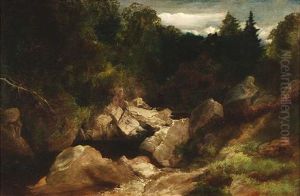 Von Felsblocken Gesaumter Waldbach by Gustav Osterroht
