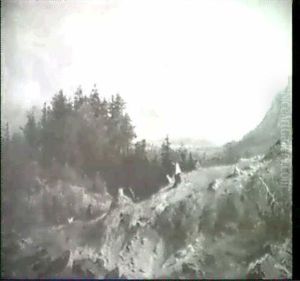 Gebirgslandschaft In Oberbayern, Vorne Hohlweg Mit Ent- Wurzelten Baumen. Gebirgslandschaft In Oberbayern, Vorne Hohlweg Mit Ent- Wurzelten Baumen.