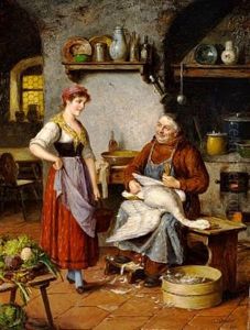 A Monk Is Plucking A Goose In The Cloister's Kitchen by Carl Ostersetzer