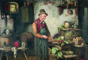 Kucheninterieur Mit Einem Gemusehandler, Der Sein Geld Zahlt