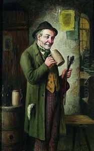 Ein Geiger Nimmt In Einer Taverne Einen Humpen Bier Zu Sich by Carl Ostersetzer