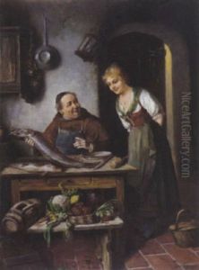Kucheninterieur Mit Monch Und Magd by Carl Ostersetzer