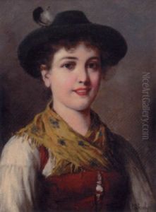 Portrait Of A Tyrolean Lady, In Traditional Dress by Carl Ostersetzer