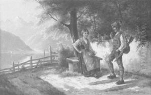Ein Dirndl Im Gesprach Mit Einem Jungen Jager by Carl Ostersetzer