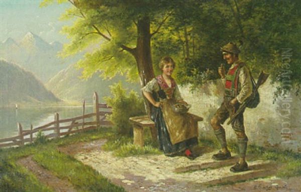 Jager Und Dirndl Am Ufer Des Gebirgsees - view 1