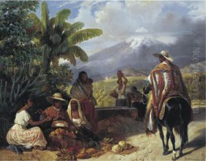 Vendedores De Fruta Con El Pico De Orizaba by Henri Pierre L. Blanchard